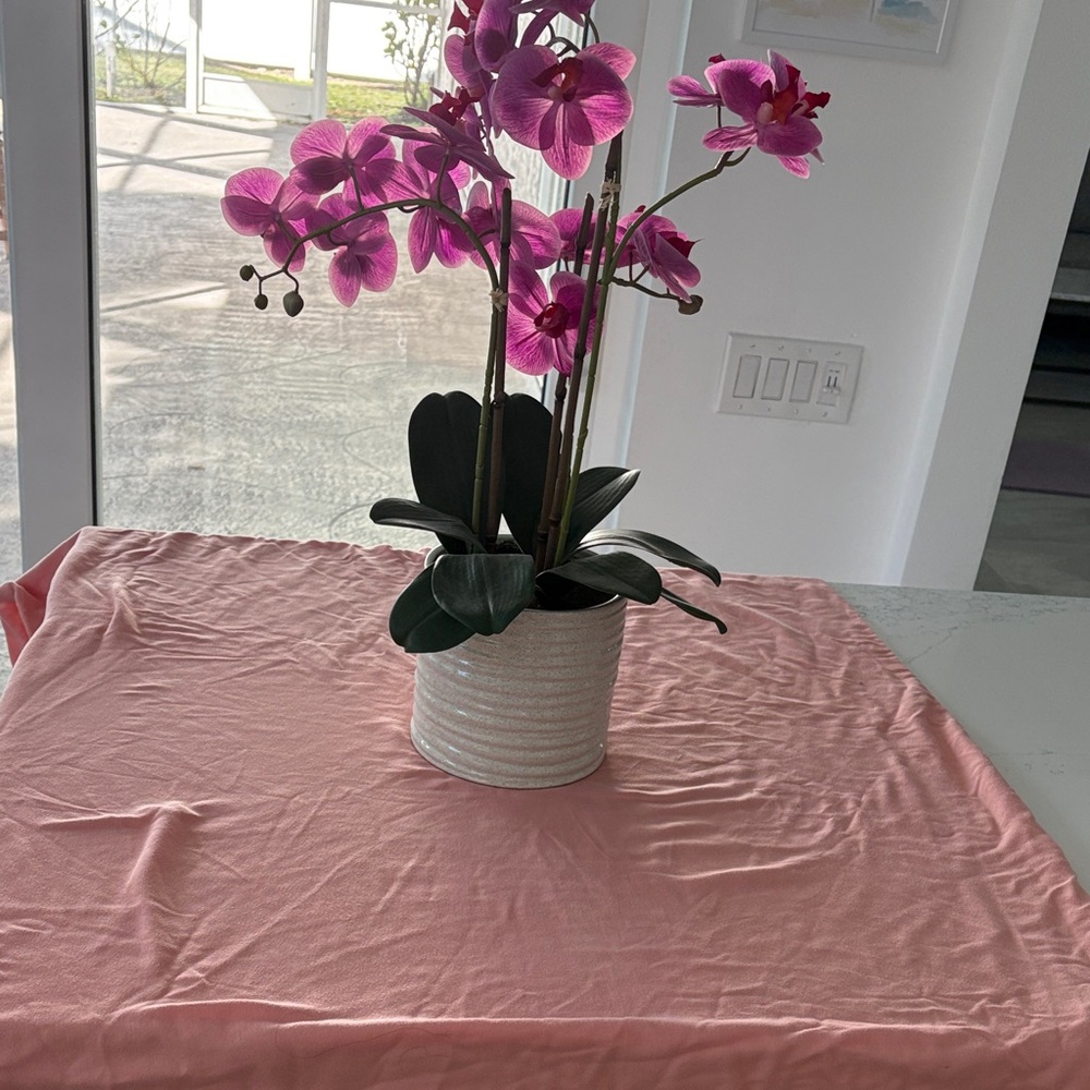 Peach tablecloth